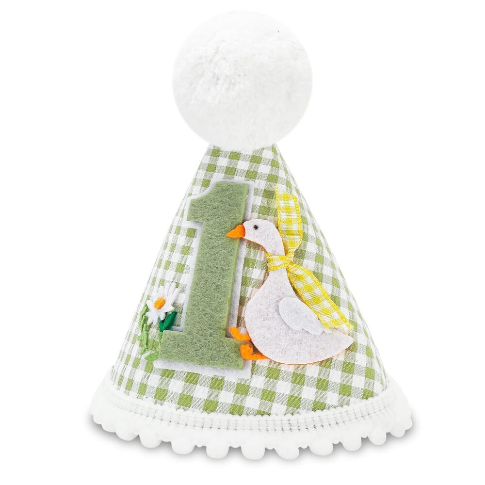 9283 One Silly Goose 1st Birthday Hat, Green Gingham Funny Goose First